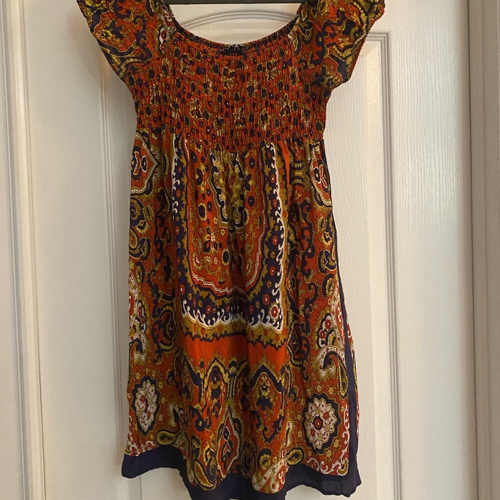 Lux Orange Red Ruffled Smocked Sundress
